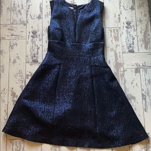 Navy blue metallic party fit and flare dress , size 4